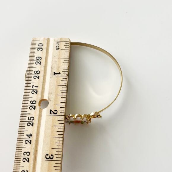 Vintage Avon Ceramic Floral Bangle Bracelet Gold Tone - Picture 8 of 11